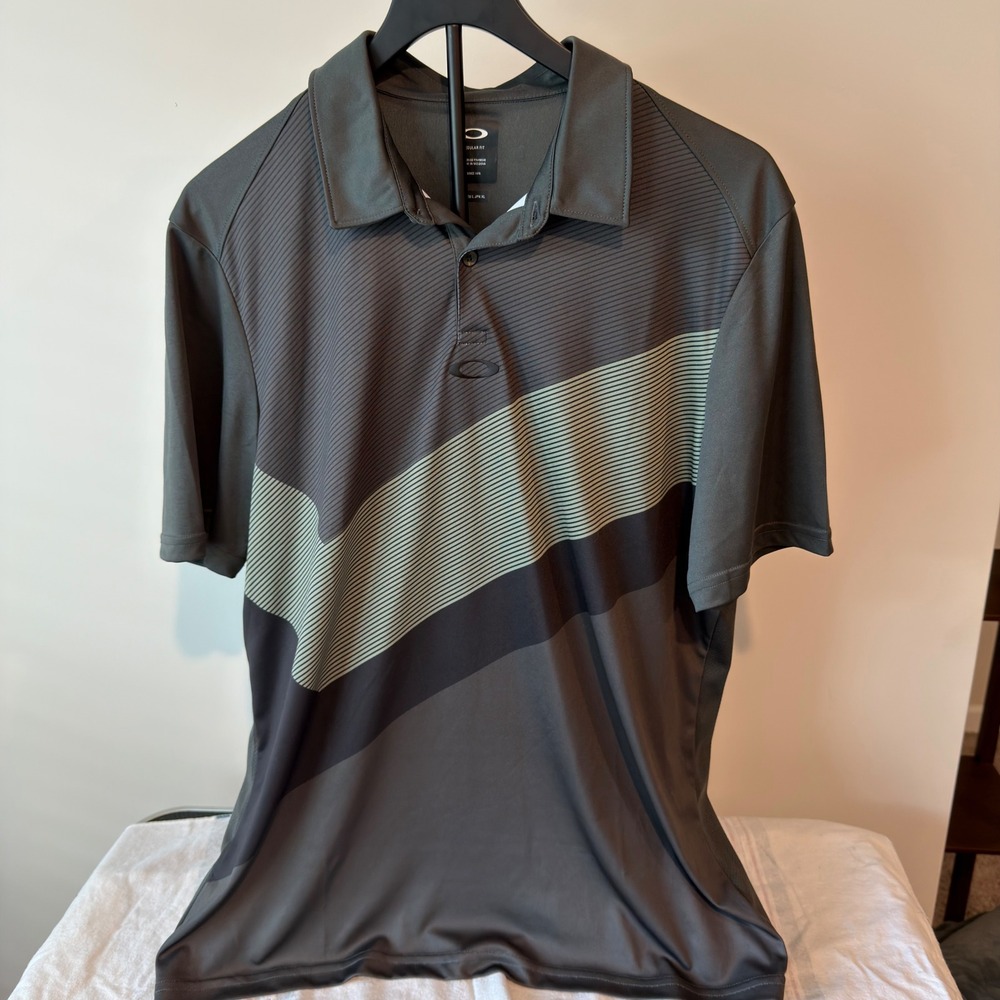 Oakley Mens Regular Fit Golf Polo Shirt Grey Diagonal Stripe Size Large L